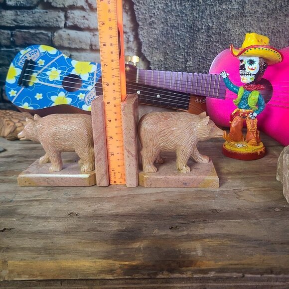 Hand Carved Bear Book Ends Minnesota Agate 1950s - Picture 15 of 15